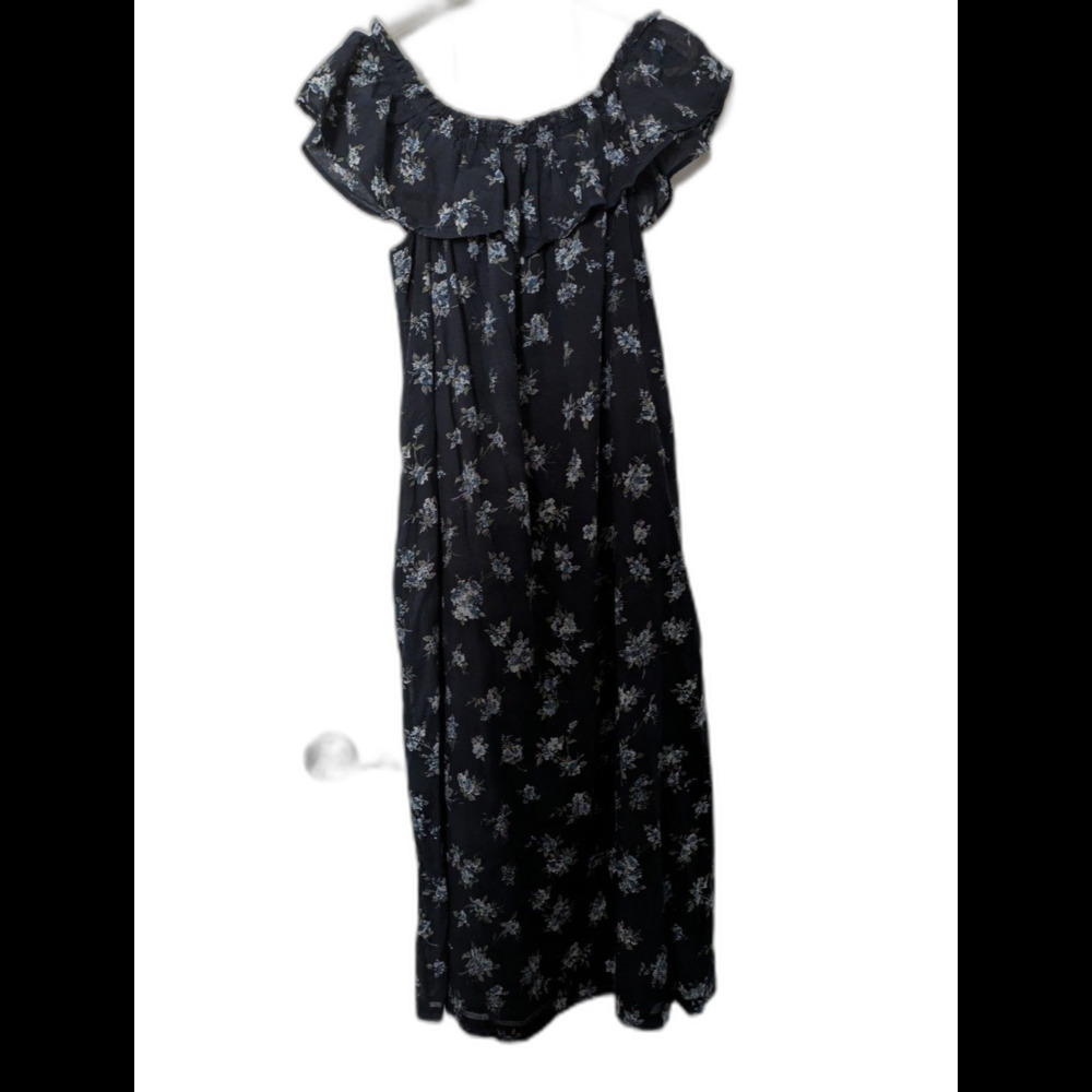 CURRENT/ELLIOTT Black Blue Floral Sleeveless Midi Dress Round Neck Casual M